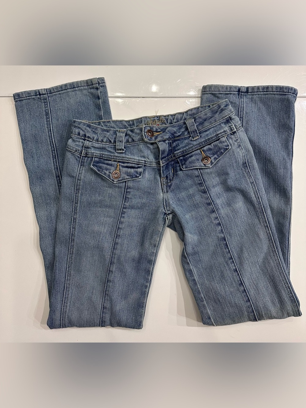 VTG South Pole Y2K Low Rise Pintuck Flare Jeans Size 1 [21]
